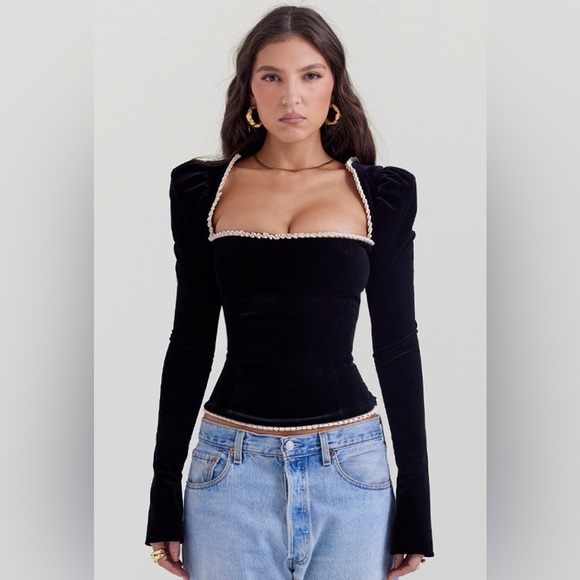 House of CB Tops - House of CB London Noa Black Velvet Corset Top